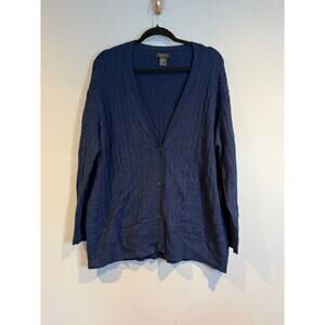 Forte Cashmere Navy Cable Knit Wool Cashmere Cardigan